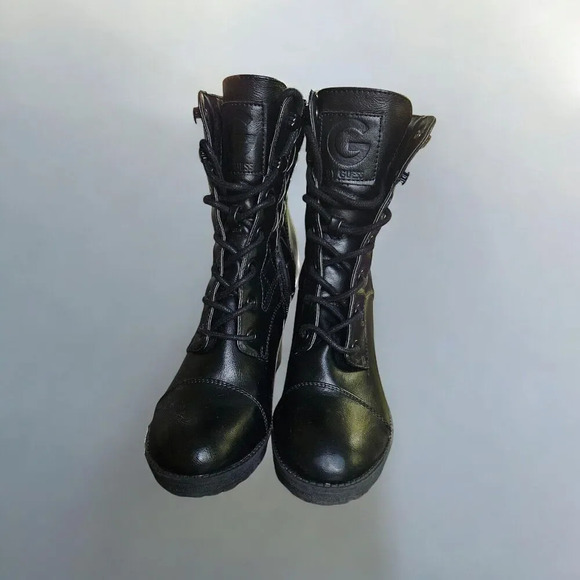 Guess Quilted Platform Heel Shoes Combat Goth Chunky Witchy Boots Black 8 M Y2K - Picture 3 of 11